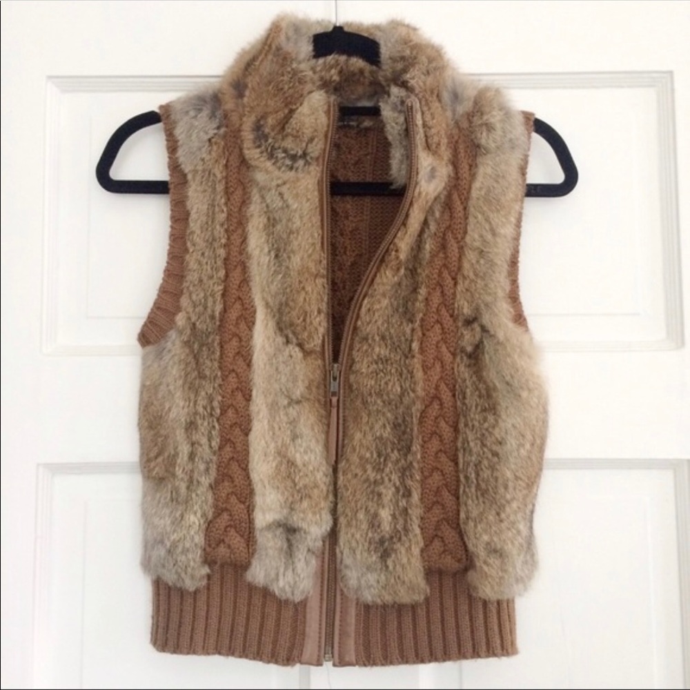 BCBG Max Azria fur/ cotton/ leather sweater vest